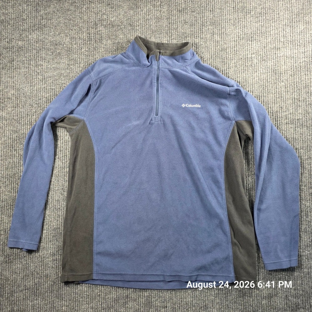 Columbia Mens XL Fleece Pullover Quarter Zip Blue Gray Mock Neck Outdoor Sweater
